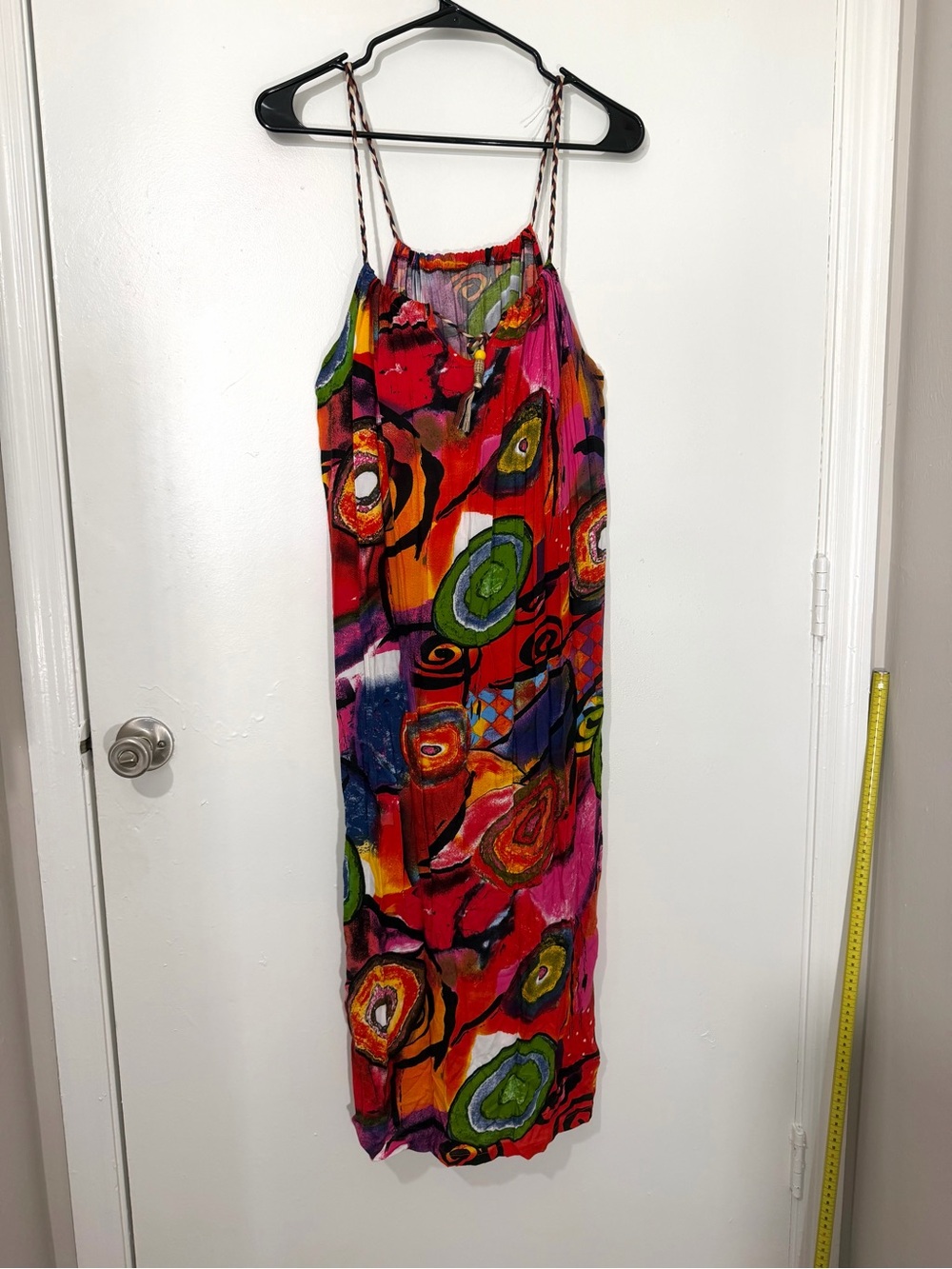 Diva Multicolor Red Pink Orange Abstract Tassel Dress